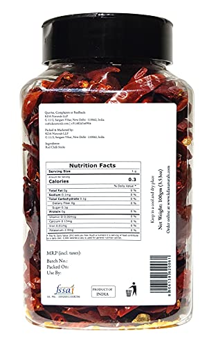 KDA Dried & Stemless Red Chilli Sticks (Sabut Lal Mirch), 100g
