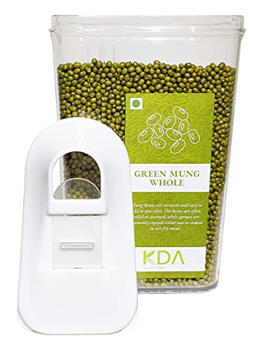 KDA Green Mung Whole (Moong Sabut) | Green Mung Beans | Handpicked & Unpolished | Free Easy Flow Container, 750g