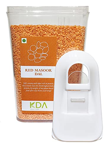 KDA Red Masoor Dal (Desi Masoor) | Red Masoor Split | Handpicked & Unpolished | Free Easy Flow Container, 750g