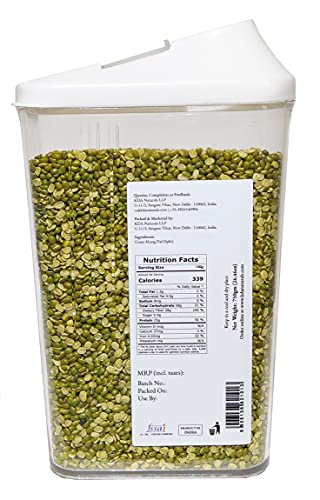 KDA Green Mung Dal (Moong Chilka) | Green Mung Split | Handpicked & Unpolished | Free Easy Flow Container, 750g