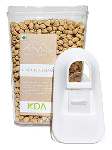 KDA Kabuli Chana (Safed Chana / Chole) | White Chickpeas | Garbanzo Beans | Handpicked & Unpolished | Free Easy Flow Container, 750g