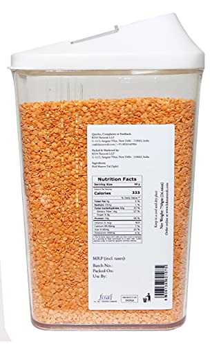 KDA Red Masoor Dal (Desi Masoor) | Red Masoor Split | Handpicked & Unpolished | Free Easy Flow Container, 750g