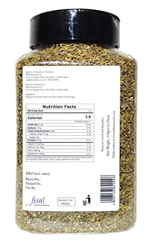 KDA Mixed Herbs | Exotic Blend of Oregano, Rosemary, Marjoram, Basil, Thyme, Parsley & Sage, 150g