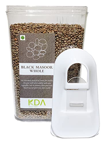 KDA Black Masoor Whole (Kali Masoor Sabut) | Handpicked & Unpolished | Free Easy Flow Container, 750g