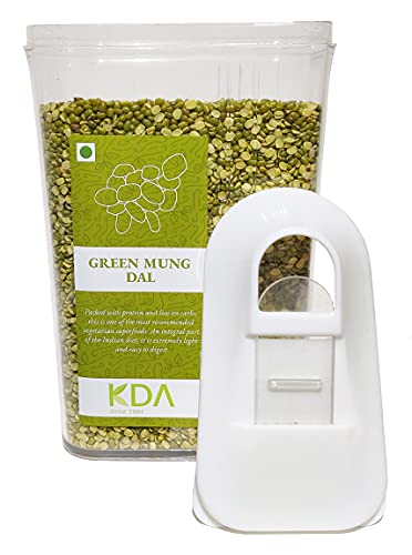 KDA Green Mung Dal (Moong Chilka) | Green Mung Split | Handpicked & Unpolished | Free Easy Flow Container, 750g