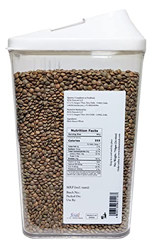 KDA Black Masoor Whole (Kali Masoor Sabut) | Handpicked & Unpolished | Free Easy Flow Container, 750g