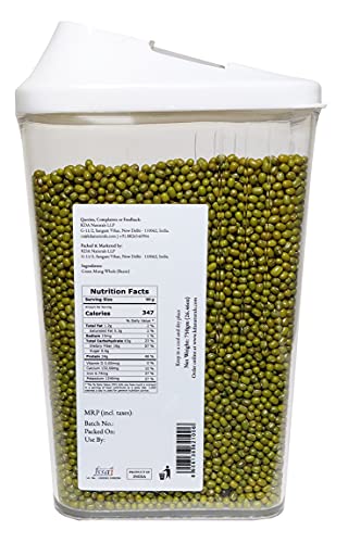 KDA Green Mung Whole (Moong Sabut) | Green Mung Beans | Handpicked & Unpolished | Free Easy Flow Container, 750g