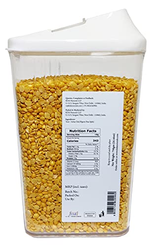 KDA Toor Dal (Arhar Dal) | Pigeon Peas Split | Handpicked & Unpolished | Free Easy Flow Container, 750g