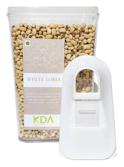 KDA White Lobia | Cowpea | Black-Eyed Pea | Handpicked & Unpolished | Free Easy Flow Container, 750g