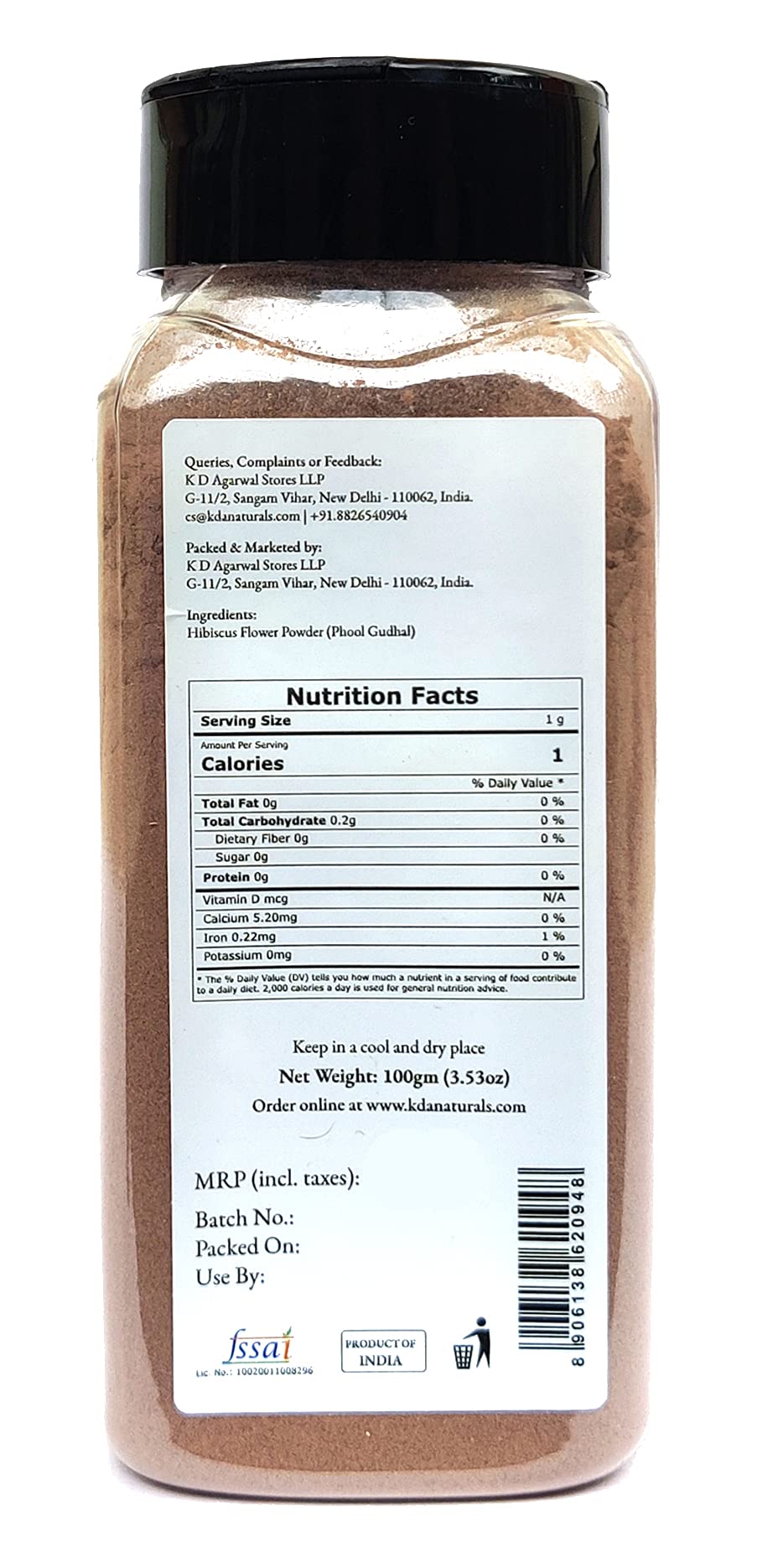 KDA Hibiscus Flower Powder, 100g