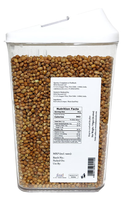 KDA Red Lobia | Cowpea | Black-Eyed Pea | Handpicked & Unpolished | Free Easy Flow Container, 750g
